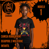 Coleção Rubberprint Deadpool & Wolverine Camisa Infantil 100% Algodão com Estampa em Alta Definição