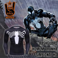 Camisa de Compressão Homem Aranha Simbionte HQ Rashguard Elastano Manga Longa