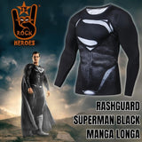 Camisa de Compressão Superman Black Manga Longa Rashguard Elastano