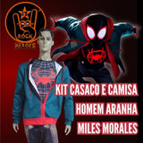 Kit Casaco e Camisa Homem Aranha no Aranhaverso Miles Morales Adulto Manga Longa