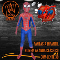 Fantasia Homem Aranha Traje Clássico Cosplay Infantil com Lente 3D