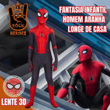 Fantasia Homem Aranha Longe de Casa Cosplay Infantil Bodysuit Elastano com Visor 3D