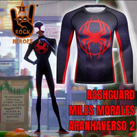 Camisa de Compressão Homem Aranha Miles Morales Aranhaverso 2 Rashguard Elastano Manga Longa