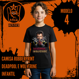 Coleção Rubberprint Deadpool & Wolverine Camisa Infantil 100% Algodão com Estampa em Alta Definição