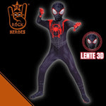 Fantasia Homem Aranha Miles Morales com Visor 3D Cosplay Infantil Bodysuit Elastano