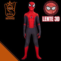 Fantasia Homem Aranha Longe de Casa Cosplay Infantil Bodysuit Elastano com Visor 3D