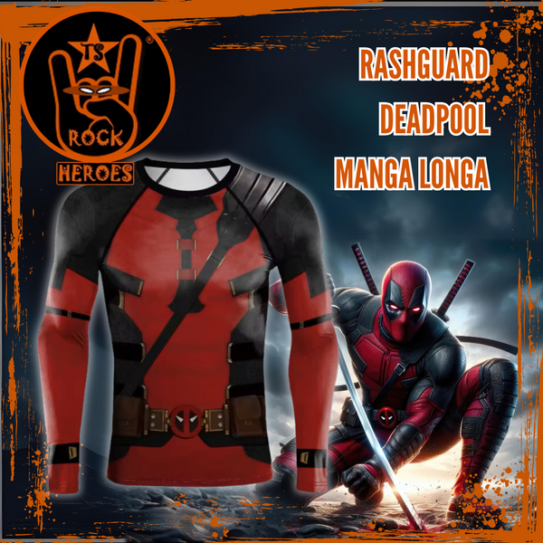 Camisa de Compressão Deadpool Masculina Manga Longa Rashguard Long Board Elastano