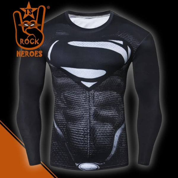 Camisa de Compressão Superman Black Manga Longa Rashguard Elastano