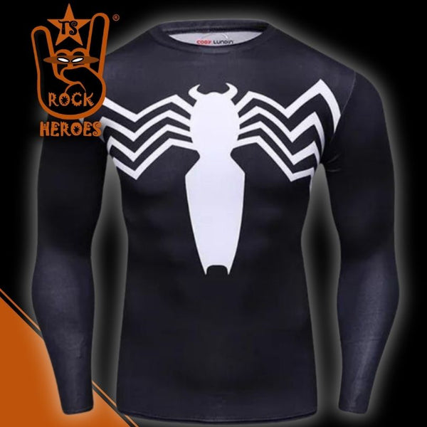 Camisa de Compressão Homem Aranha Simbionte HQ Rashguard Elastano Manga Longa