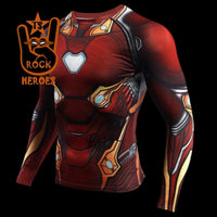 Camisa de Compressão Homem de Ferro Vingadores Guerra Infinita Traje Mark 50 Rashguard Elastano Manga Longa