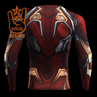 Camisa de Compressão Homem de Ferro Vingadores Guerra Infinita Traje Mark 50 Rashguard Elastano Manga Longa