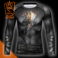 Camisa de Compressão Adão Negro Traje do Filme Manga Longa Rashguard Elastano