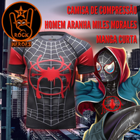 Camisa de Compressão Homem Aranha Miles Morales Rashguard Elastano Manga Curta