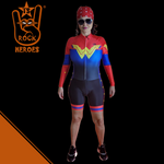 Traje de Ciclismo Mulher Maravilha Feminino Bodysuit Elastano Manga Longa