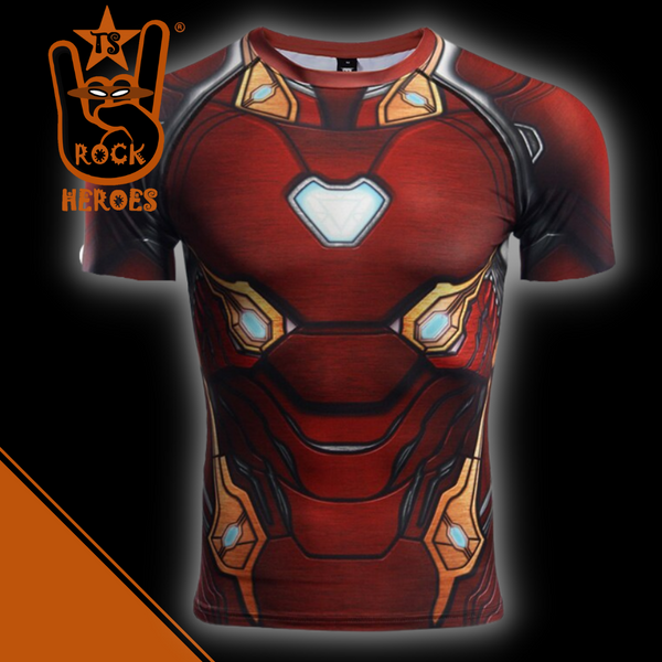 Camisa de Compressão Homem de Ferro Traje Armadura Mark 50 Manga Curta Rashguard Elastano