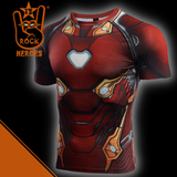 Camisa de Compressão Homem de Ferro Traje Armadura Mark 50 Manga Curta Rashguard Elastano