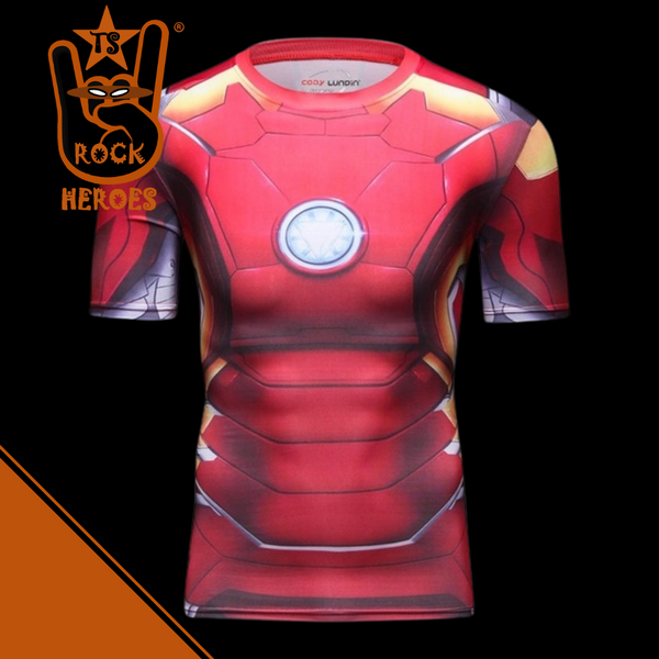 Camisa de Compressão Homem de Ferro Traje Mark III Rashguard Elastano Manga Curta