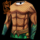 Camisa de Compressão Aquaman Clássico Masculina Rashguard Manga Longa