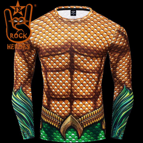 Camisa de Compressão Aquaman Clássico Masculina Rashguard Manga Longa