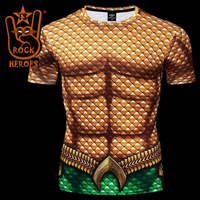 Camisa Aquaman Clássico Compressão Masculina Manga Curta