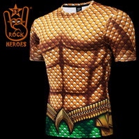 Camisa Aquaman Clássico Compressão Masculina Manga Curta