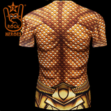 Camisa Aquaman Clássico Compressão Masculina Manga Curta