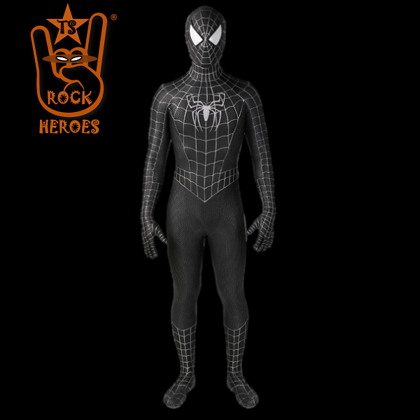 Cosplay Homem Aranha Simbionte Preto Adulto Bodysuit Elastano com Visor Emborrachado