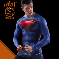 Camisa de Compressão Superman Liga da Justiça Manga Longa Rashguard Elastano